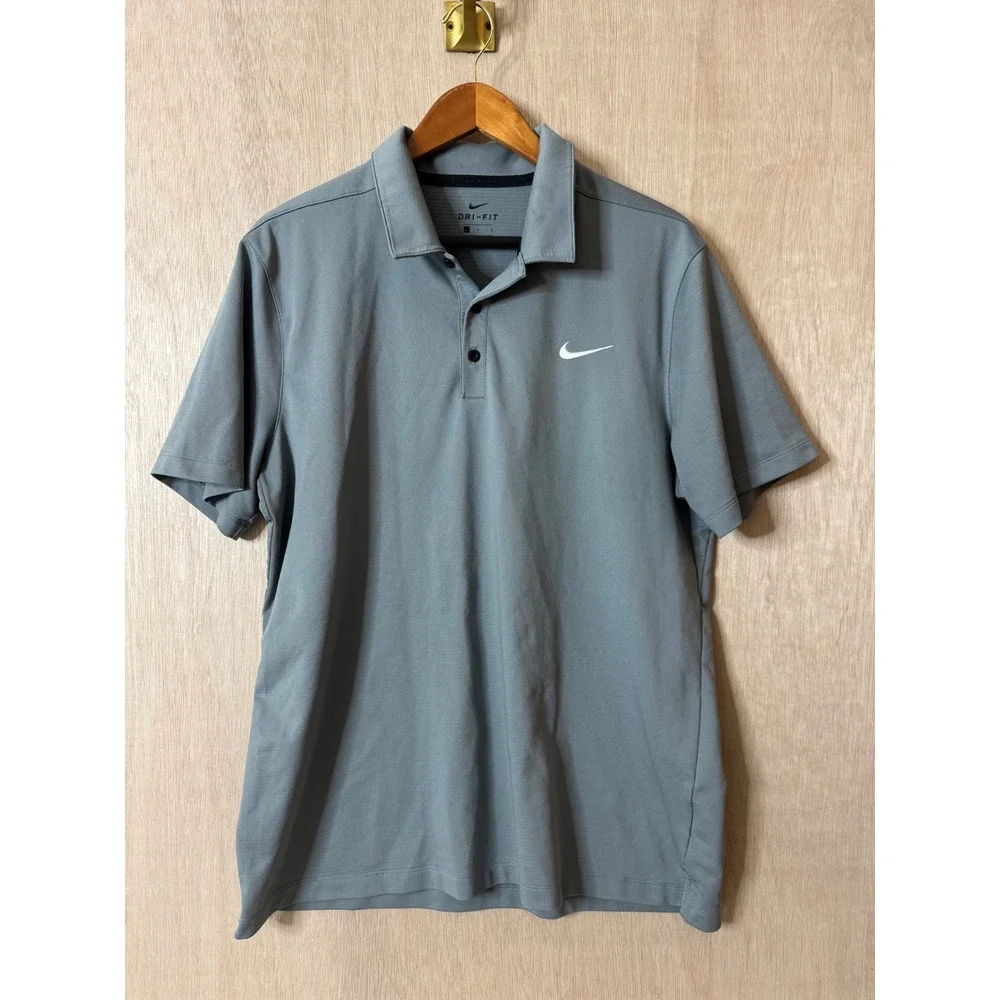 Nike Golf Shirt Mens Large Gray Dri-FIT Waffle Knit Short Sleeve Polo Athletic